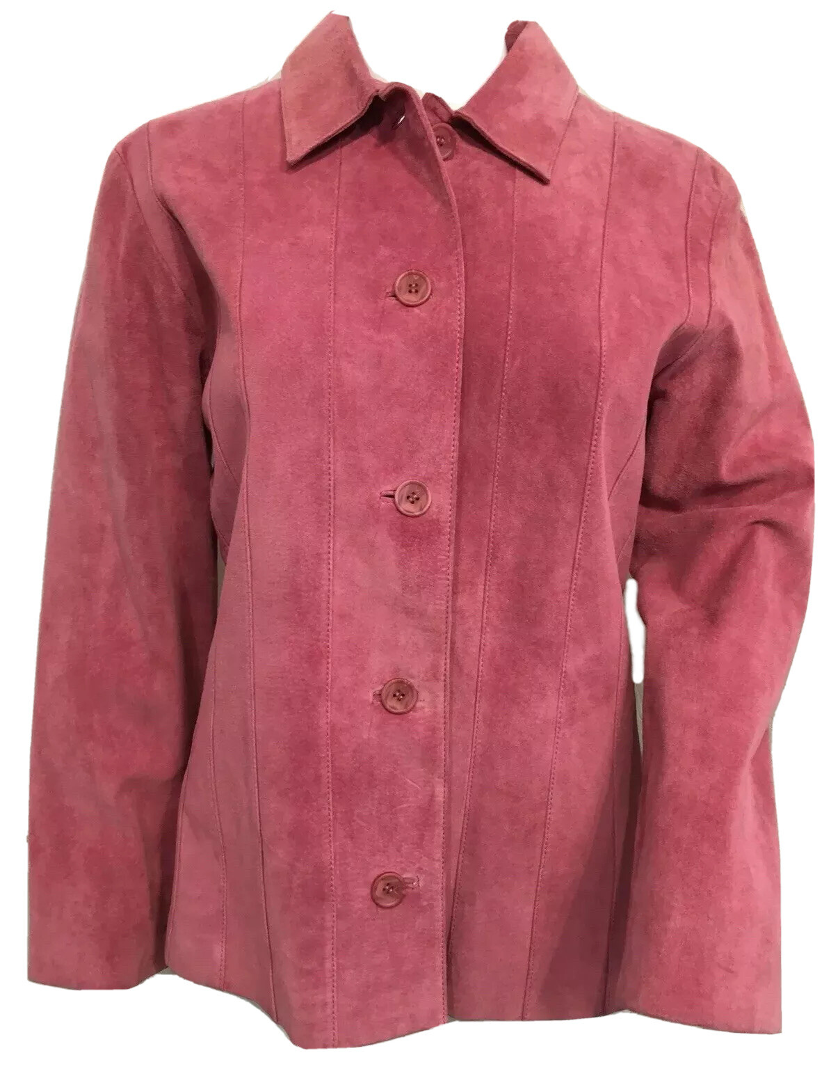 MARGARET GODFREY Suede Jacket Size M Pink Button Front Lined Coat Beautiful