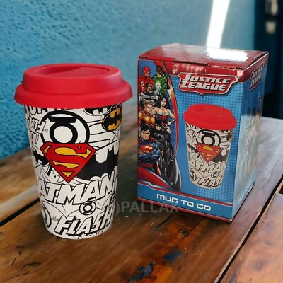 DC UNIVERSE JUSTICE LEAGUE MUG TO GO KERAMIK-BECHER 350 ML MIT SILIKONDECKEL