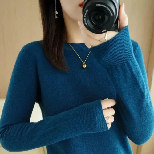Maglione donna manica lunga scollo a O maglione fondo caldo magliette maglione - Foto 28 di 36