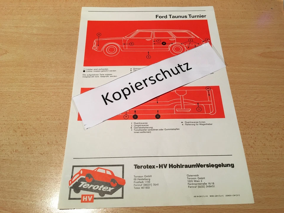 Ford Taunus Turnier ( Knudsen) - Terotex Hohlraumversiegelungsplan - Bild 1 von 1