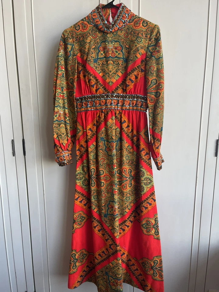 Винтажный 60-х красный зеленый РЕДКАЯ VIYELLA британской ткани хлопок шерсти смесь платье маленький - Изображение 2 из 4