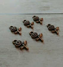 6 Rose Charms Antique Copper Tone Flower Pendants Garden Findings Spring