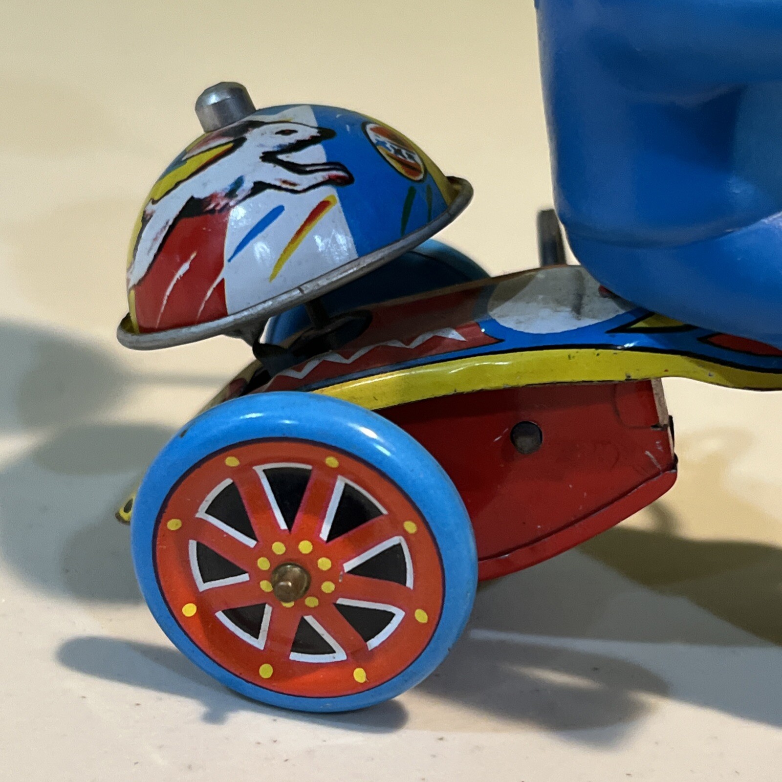 TIN LITHO WIND UP TOY- BOY RIDING TRICYCLE - WORKING - NICE