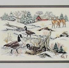 Counted Cross Stitch Kit Animals Deer Ducks Snow Scene Winter Trees