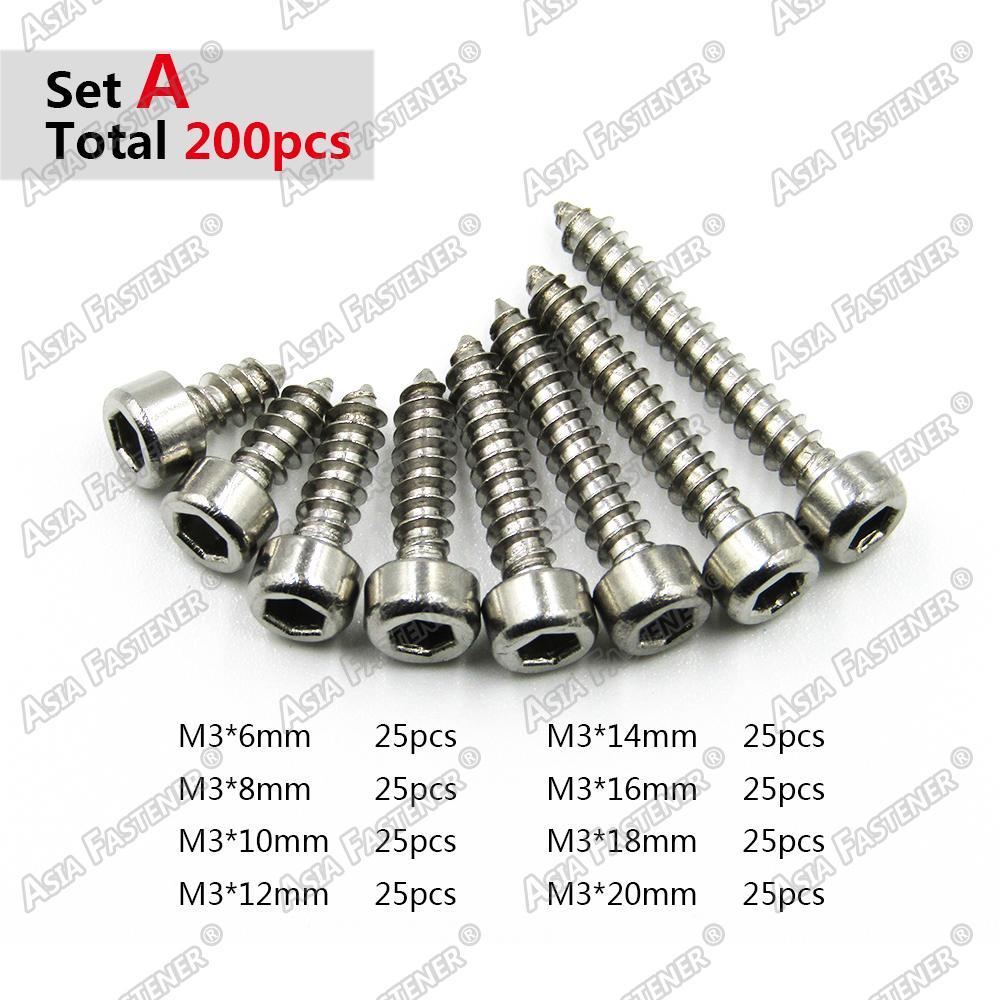200X Stainless Steel M3 Allen Hex Socket Cap Head Self Tapping Screw