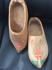 Vintage Pair WOODEN Shoes DUTCH KLOMPS HOLLAND WINDMILL Hand Carved CLOGS