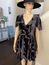 Eliza J Womens Flutter Sleeve Crepe Velvet Midi Dress VNeck Purple Pink Size XS