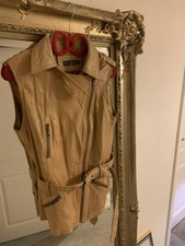 Mint Velvet Soft Leather Sleeveless Biker Jacket Size 10 Camel Coloured.