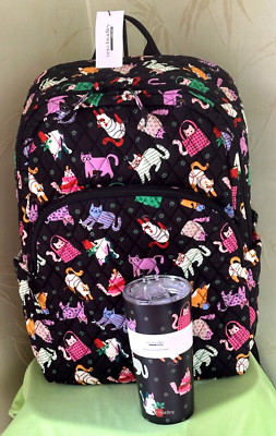 VERA BRADLEY HERDING CATS LARGE LAPTOP BACKPACK + STAINLESS TUMBLER (SET):NWT