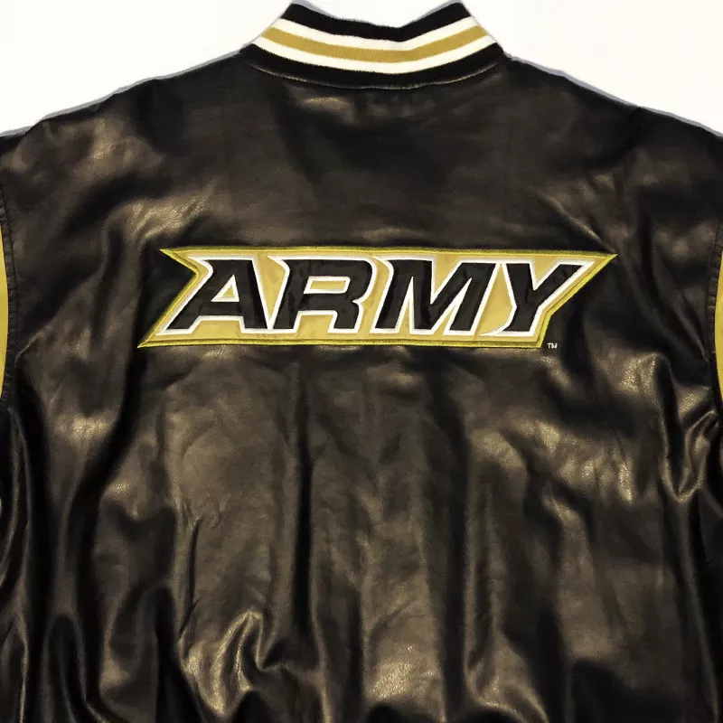 Men s Varsity Jacket Football Leather Coat Army Black Knights