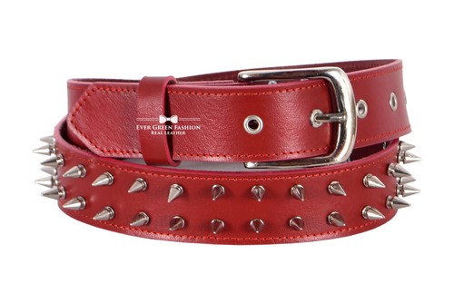 Mens High Quality Real Leather Belts Nickel Spikes Strong Punk Rock Gothic Style - Picture 5 of 21