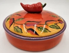 Clay Art Chili Fiesta Hand Painted Tortilla Warmer Stonelite, 2003