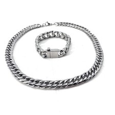 Miami Cuban Link Bracelet 9''  Chain 22'' - 12mm Anti-Tarnish Stainless Steel