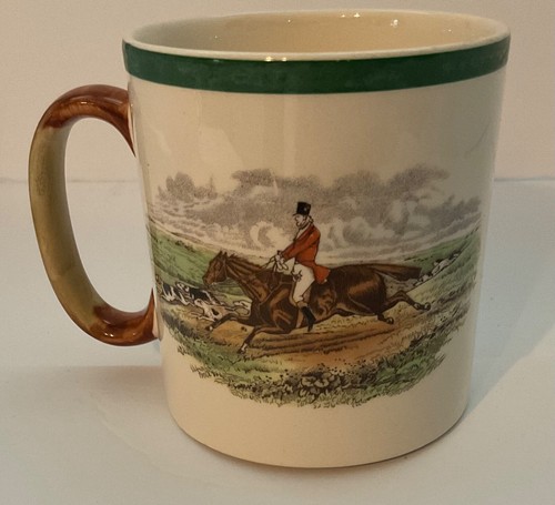 SPODE Coffee Mug The Hunt J.F. Herring "Taking The Lead" Green Edging Vintage - Picture 2 of 4