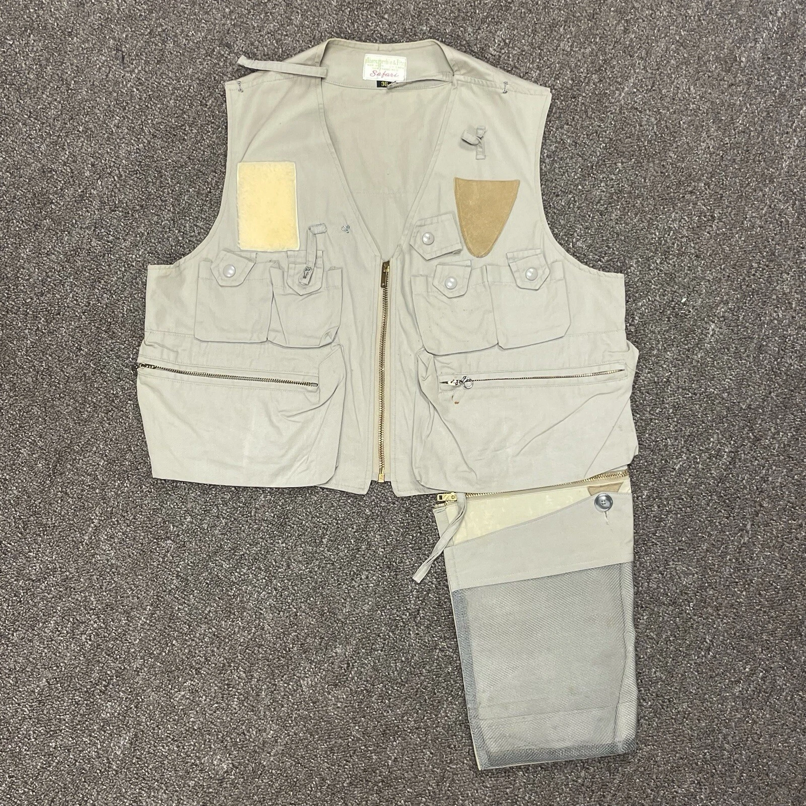 Vintage 60s Abercrombie & Fitch Safari Vest Size 36 Fly Fishing Utility 50s