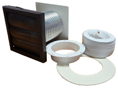 Wäschetrockner Wandentlüftungsset mit Flexiduct Schlauch & braunem Gitter - Universal 100 mm