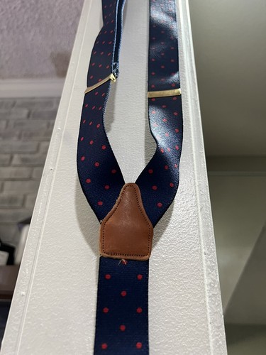 John Henry bretelle uomo rosso blu a pois in pelle con bottoni  - Foto 2 di 4