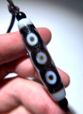Dzi Bead " 5 Eyes " Amulet Pendant Necklace 52.3mm x 12.9mm