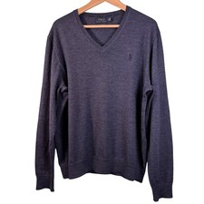 Polo Ralph Lauren Washable Merino Wool V-Neck Sweater Mens Size Large Navy Blue