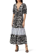 LOVE, WHIT by Whitney Port Black & White Floral Puff Sleeve Dress Size XS