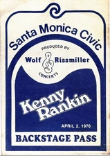 Kenny Rankin backstage pass. Santa Monica Civic Auditorium 4/2/76