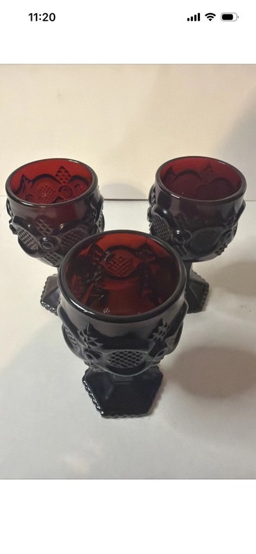 Avon Cape Cod 1876 Ruby Red Set of 3 Vintage Water Goblets 4” NO BOXES