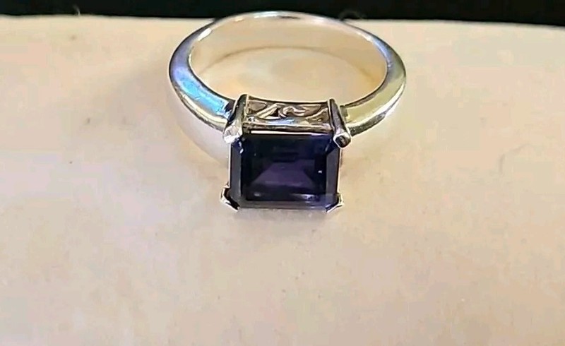 Dark Blue Sapphire: 925 Stamped; Vintage, 10x7mm Rectangle Silver Ring Size 8.8