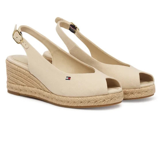 Tommy Hilfiger FW0FW09228 ACI Espadrillas Sandalias Slingback Cuña Talle Beige