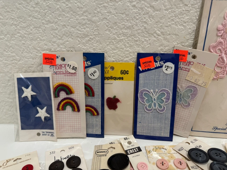 Vintage Sewing Notions Lot Buttons Appliques Ribbons Lace Streamline La Mode - Image 2 of 4