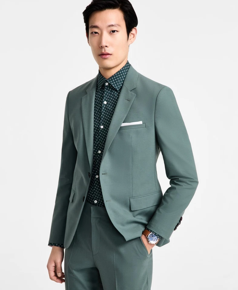 Hugo Boss Mens Modern fit Suit Jacket Blazer 38 S Green Solid - Image 2 of 2