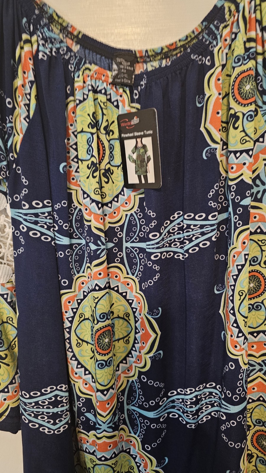 Win Win Womens Geometric Pinwheel Sleeve Tunic Size L-XL