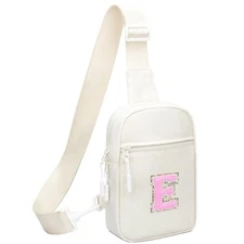 KKXIU Gifts for 6 7 8 9 10 11 12 Year Old Girls Initial Sling Bag Beige E