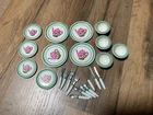 Vintage Barbie Dishes Plates Bowls Silverware Set Teal Floral White Kitchen 1983