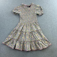 Polo Ralph Lauren Dress Girls 6X Pink Floral Smocked Puff Sleeve Tiered Ruffle