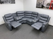 'Lando' Grey Leather Reversible ELECTRIC Reclining Corner Sofa | Couch | Comes