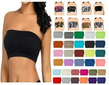 Ladies plain/printed  Strapless Bandeau Elastic Stretch Bra Crop Top
