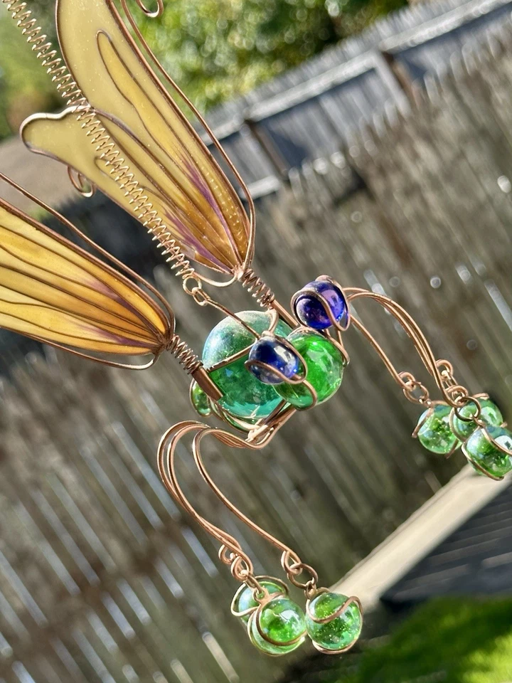 Hermoso vitral mariposa ventana atrapasol carillón de viento interior exterior Foto 3 de 4