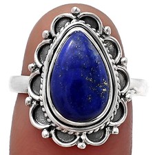 Natural Lapis Lazuli - Afghanistan 925 Sterling Silver Ring s.8 Jewelry R-1256