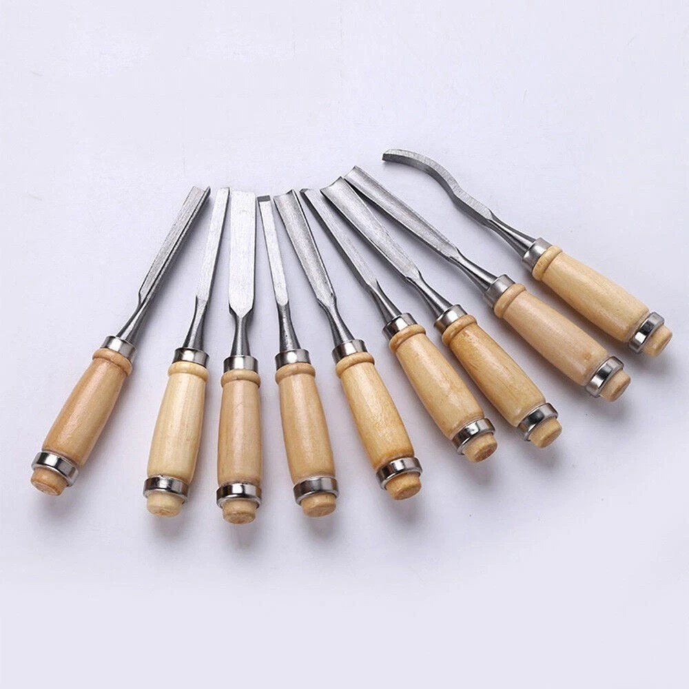 Wood Carving Hand Chisel Tool Set Professional Woodworking Gouges Steel 12 PCS