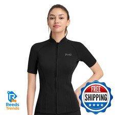 GoldFin Women Wetsuit Top, Womens Short Sleeve Wet Suit Jacket Neoprene Front Zi