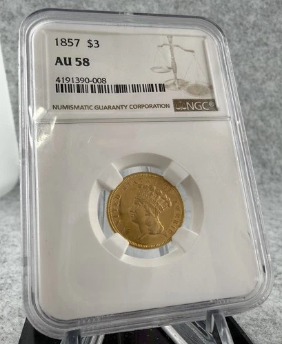 Photo of a 1857-P Three Dollar Gold from an eBay listing that sold on Jun 9, 2026