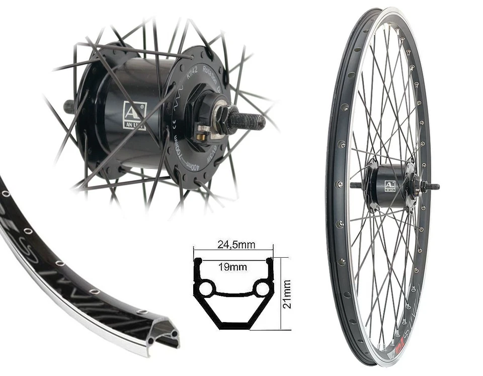 BÄRWINKEL`S Vorderrad 24" Nabendynamo Hohlkammerfelge Felgenbremse schwarz 19-507 24 Zoll