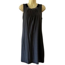 Loft Ann Taylor Gray Sleeveless Knit Dress Woman Size Small Beaded Neck Lined