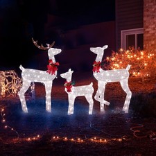 Christmas Decorations Lighted Reindeer Light-up Glitter Deer Family White Deer