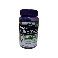 NEW Vicks ZzzQuil Pure Zzzs Triple Action Melatonin Ashwagandha 60 Gummies