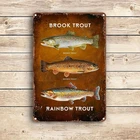 Vintage Aluminum Trout Fishing Tin Metal Signs Home Décor Wall Art 8x12