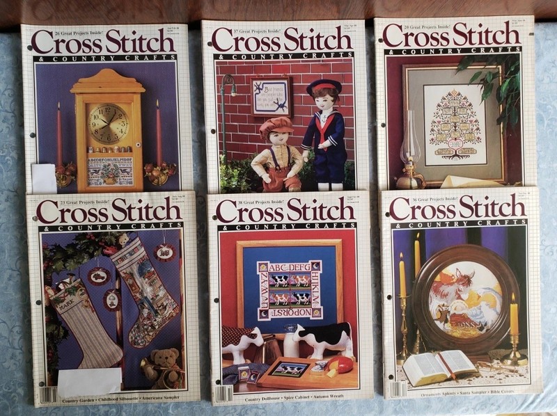 LOT 6~1988 Cross Stitch & Country Crafts Magazines~Hardanger~Wedding~Clock~Doll