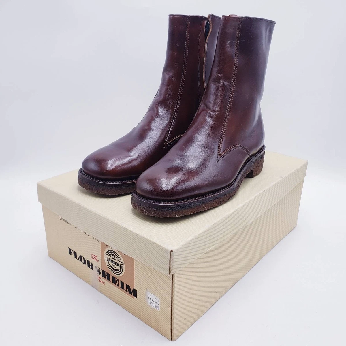 Vintage Florsheim Zip Up Boots Brown Leather Faux Fur Lined Mens Size 7 D Vintage Florsheim Leather Ankle Boots, Cognac Brown Zip-up  main image 2