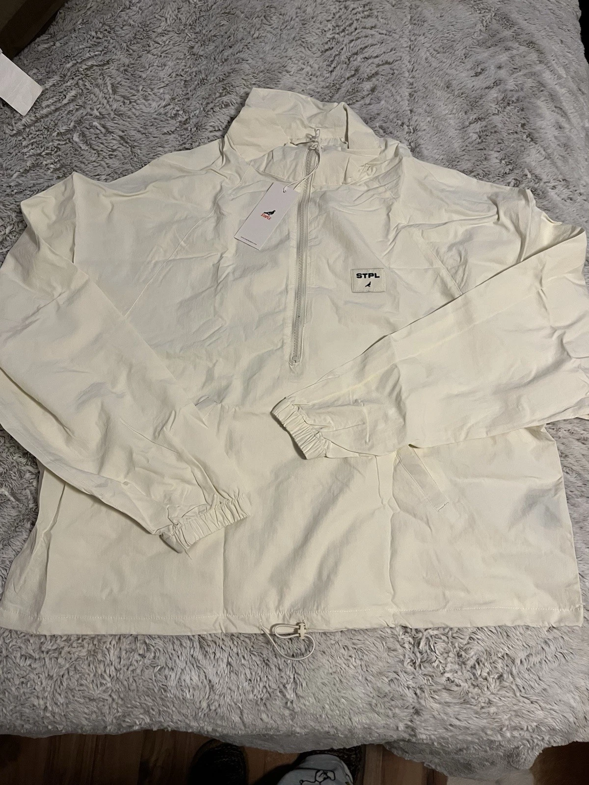 Staple Ivory Half Zip Hooded men’s Windbreaker Jacket Drawstring Pockets