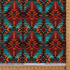 Southwestern Tribal Diamonds Turquoise Brown Cotton Fabric Print BTY D362.21